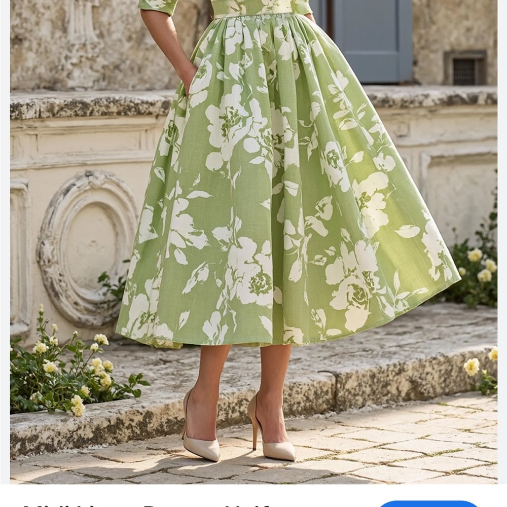 Chic Long Sleeve Floral Dress in Green and White - Picture 9 of 9